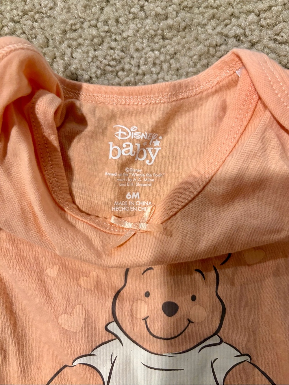 Disney Peach Winnie the Pooh Ruffle Sleeve One-Piece - Picture 2 of 3